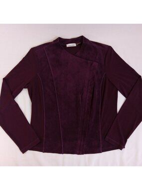 Calvin Klein Womens Plum Faux Suede Asymmetrical Blazer Top MEDIUM Moto Jacket